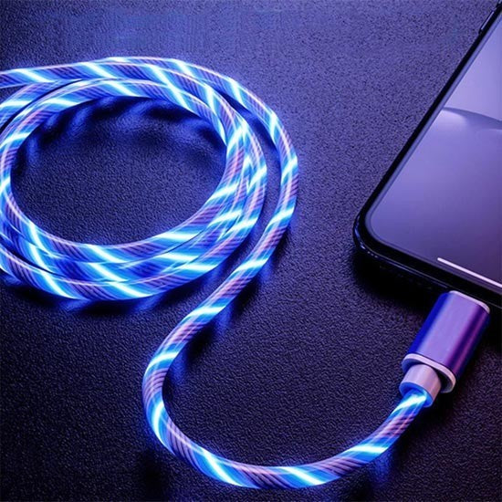 iPhone Lightening Blue Flowing LED USB Cable Charging Charger - UK Stock