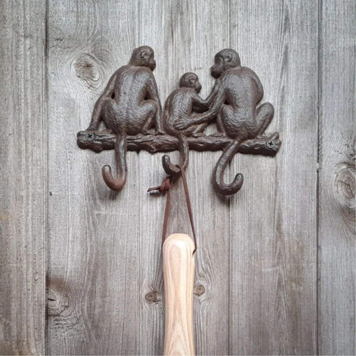 Cast Iron Monkey Family Tail Coat Rack Wall Hooks Key Towel Hanger Rustic Safari