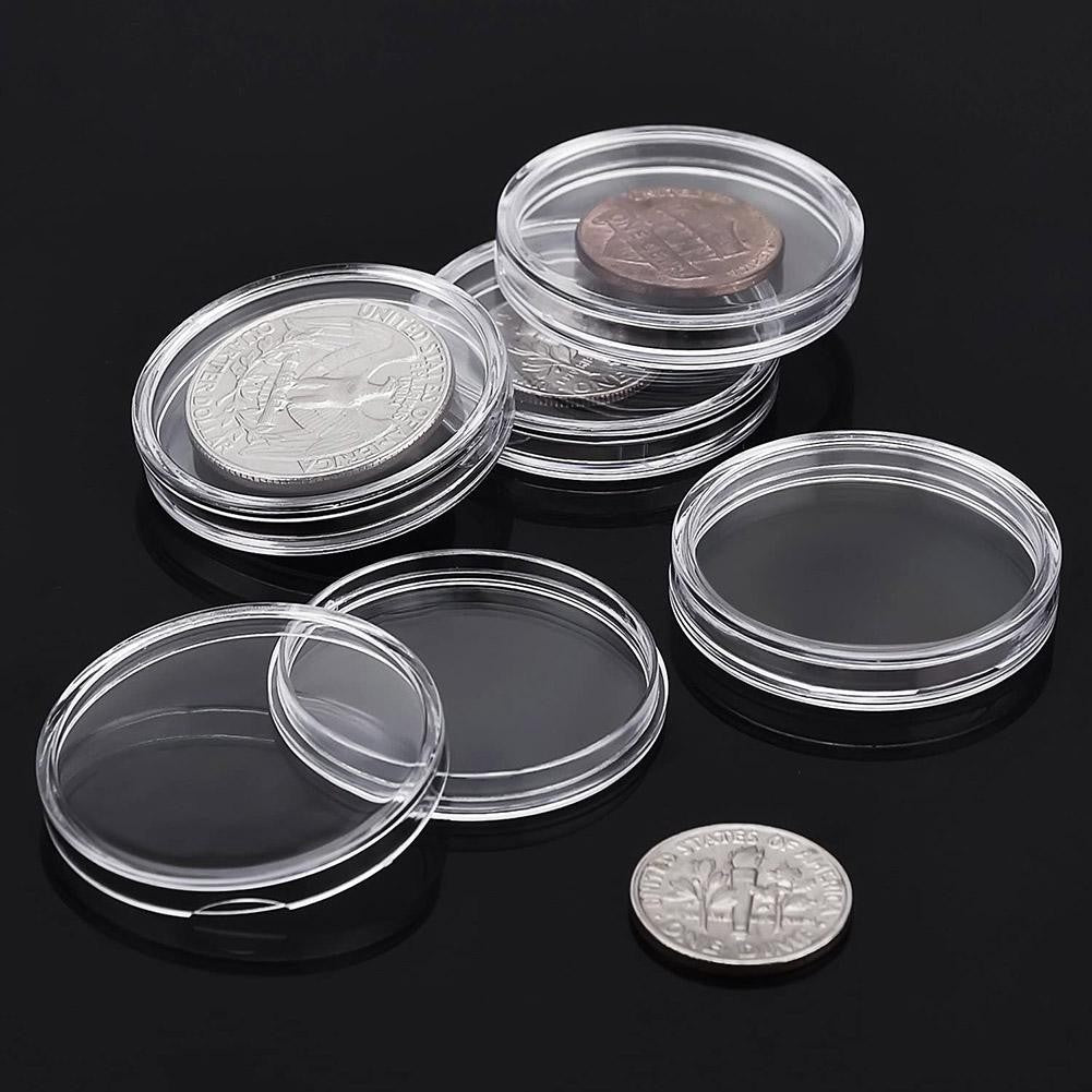 10 x 25mm Coin Cases Protective Capsules Holder Plastic Clear Round Storage Box