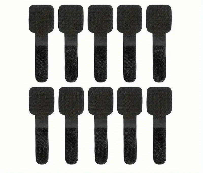 20 x Self - Adhesive Heavy - Duty Hook & Loop Organiser Cable Ties Black - UK Stock