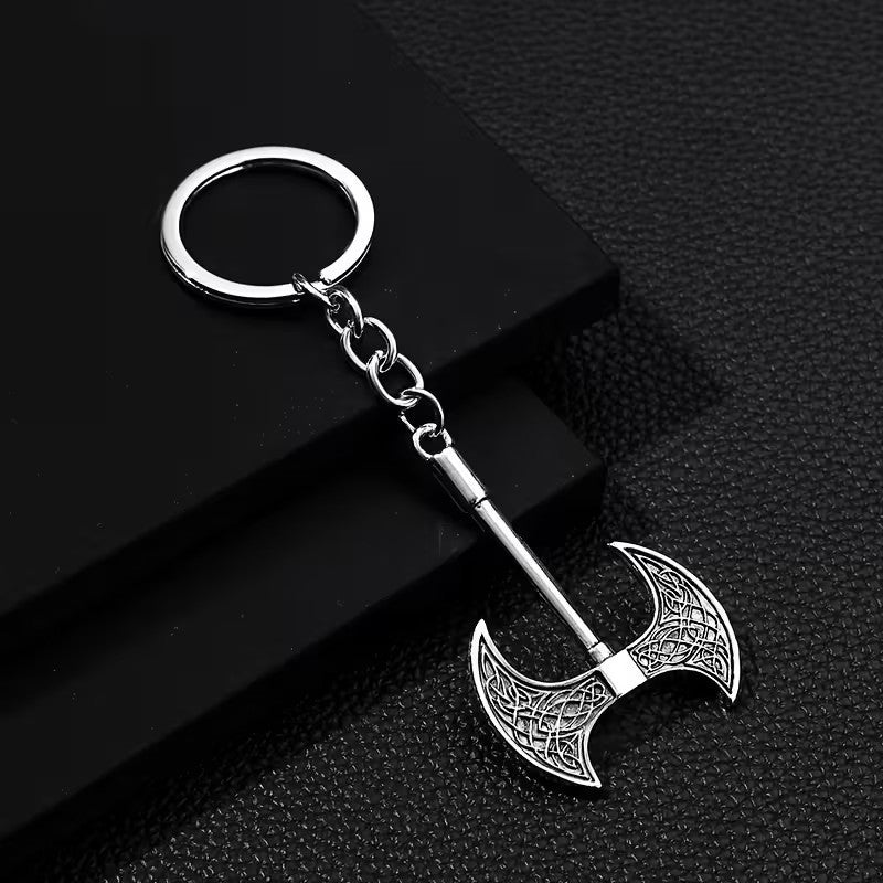 Metal Viking Double Headed Axe Shaped Keyring Premium Keychain Gift UK
