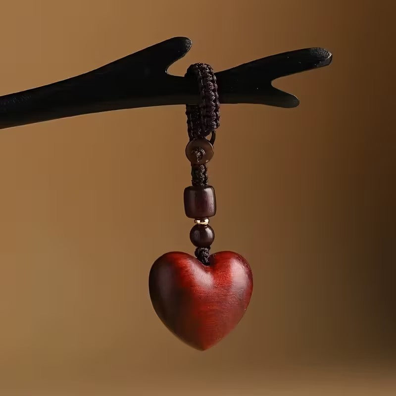 Carved Wooden Wood Love Heart Charm + Metal Clip Keyring Keychain Gift UK