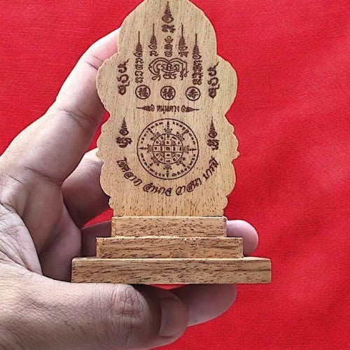 Thailand Thai Carved Teak Wooden Lord Vishnu on Garuda on Rahu Sculpture Coin