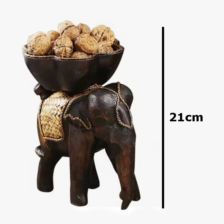 Wooden Hand Carved Elephant Tabletop Nuts seeds Fruit Sweet Tray Bowl Dish