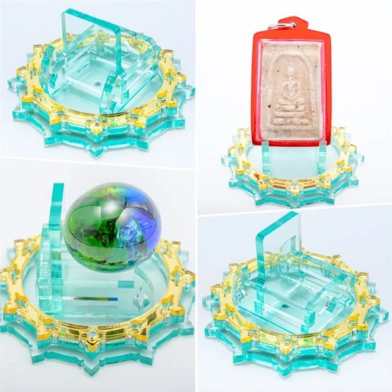 Clear Light Blue & Gold 1oz Silver Gold Coin / Amulet / Medal Display Stand