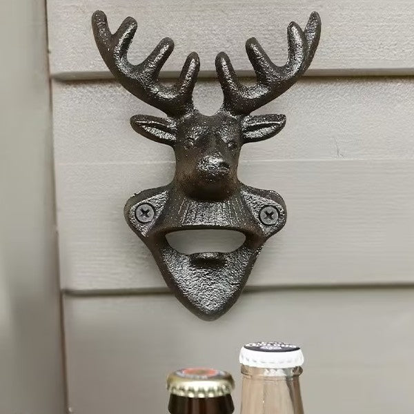 Cast Iron Heavy Duty Metal Deer Head Wall Mounted Drink Bottle Opener