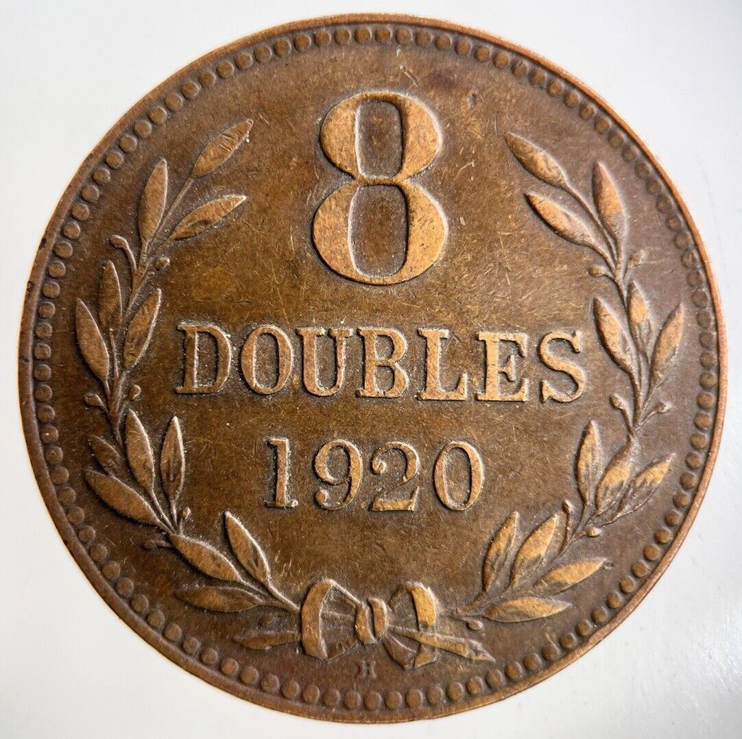 1920 Guernsey 8 Doubles Coin | Fine Collectable Grade
