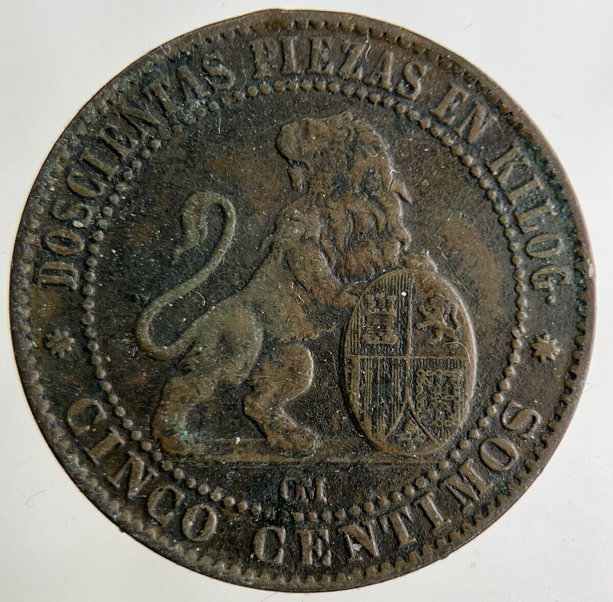 1870 Spain 5 Centimos Coin | Fine Collectable Grade