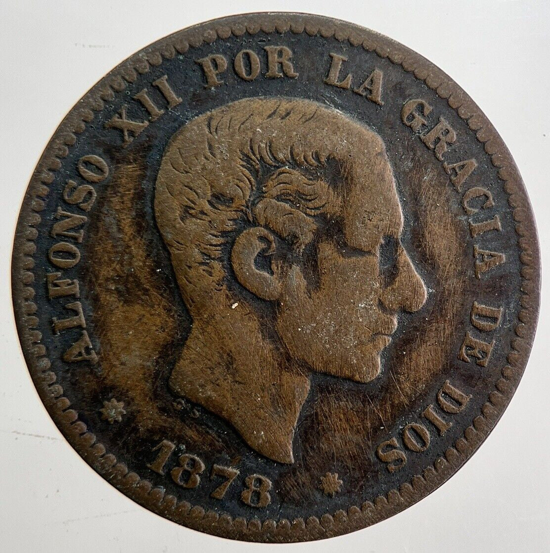 1878 Spain Cinco 5 Centimos Coin | Collectable Grade | a4743