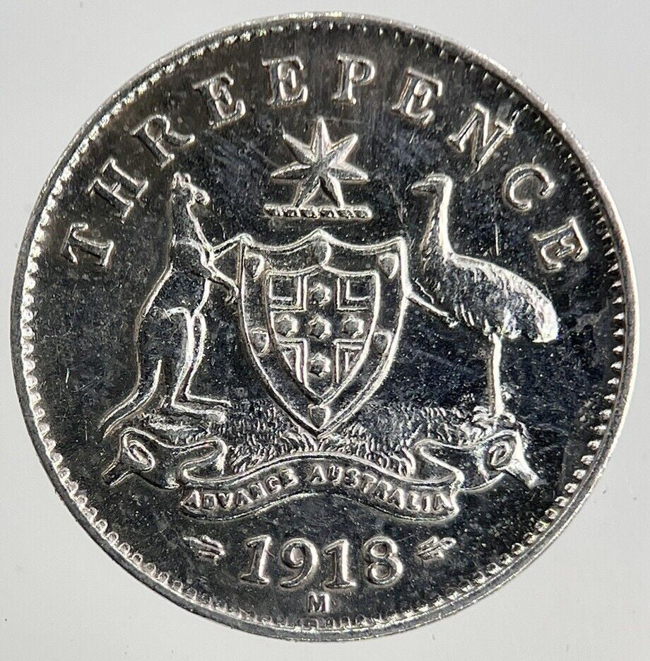1918 - M Australia Threepence Silver Coin | Fine Collectable Grade