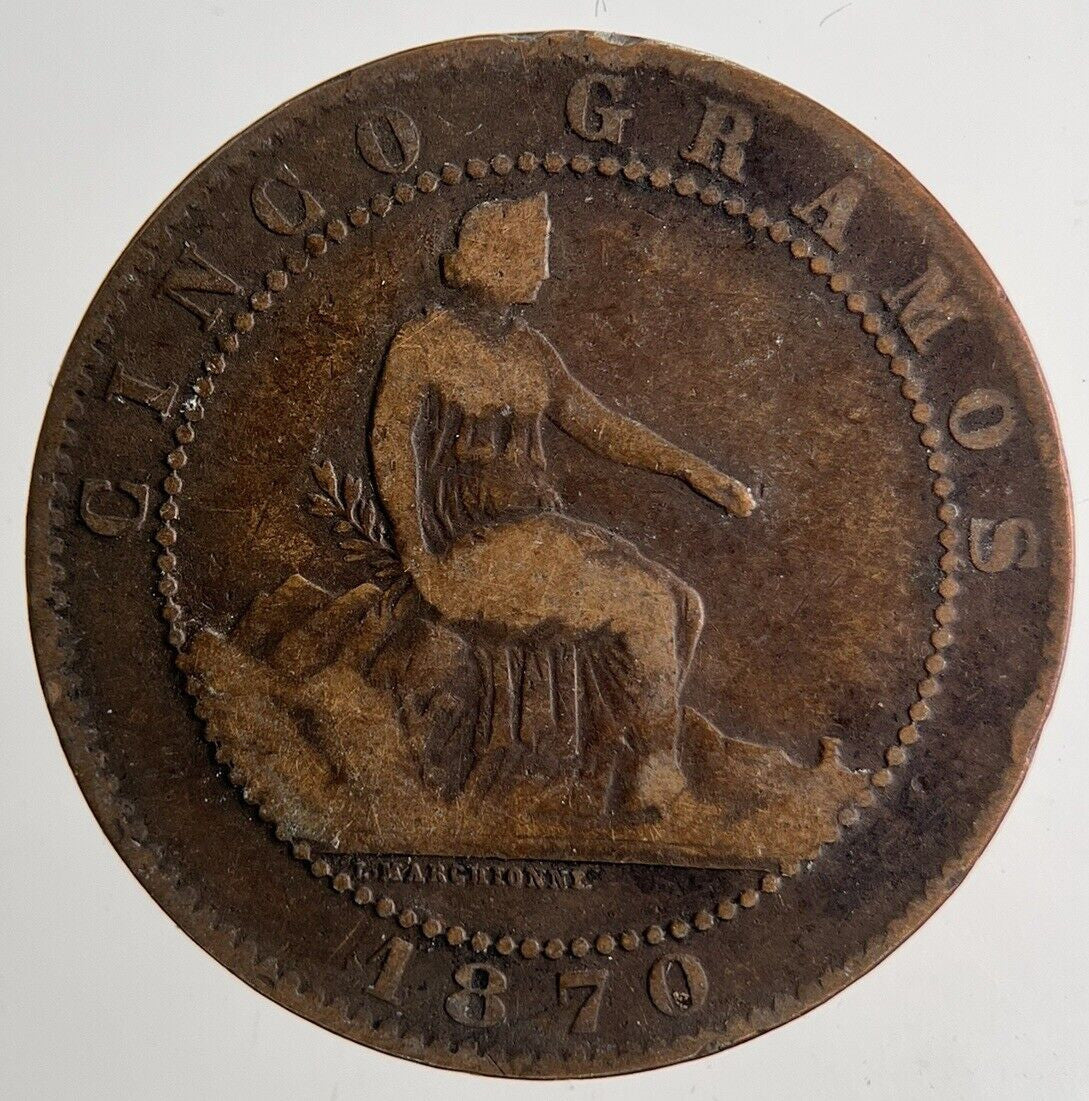 1870 Spain Cinco 5 Centimos Coin | Collectable Grade | a6655