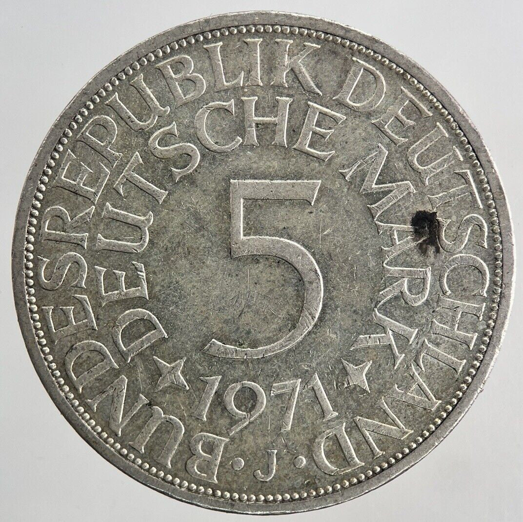 1971 - J Germany 5 Mark Silver Coin | Very High Grade