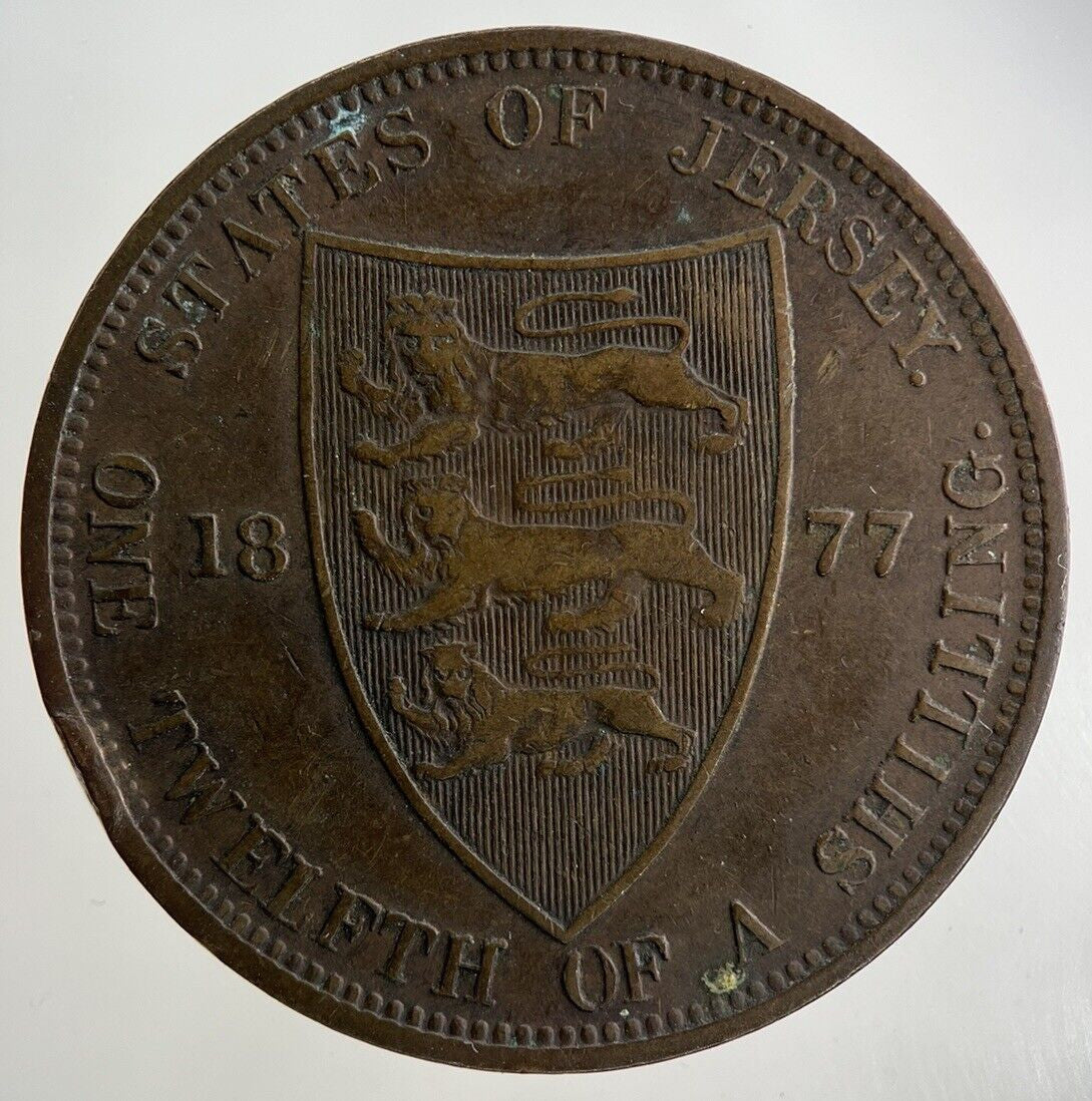 1877 Jersey 1/12 One Twelfth Of A Shilling Coin | Fine Collectable Grade