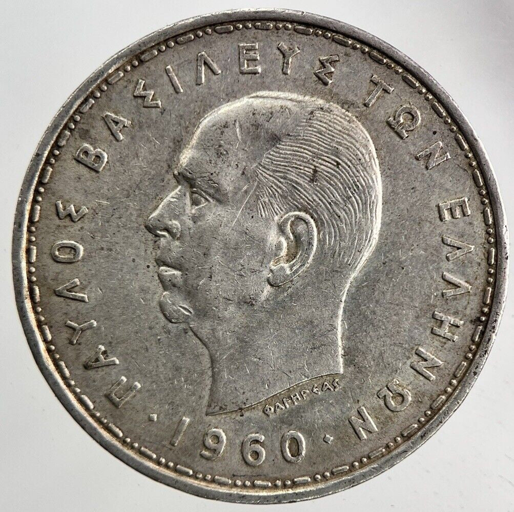1960 Greece Greek 20 Drachmai Silver Coin | Fine Collectable Grade