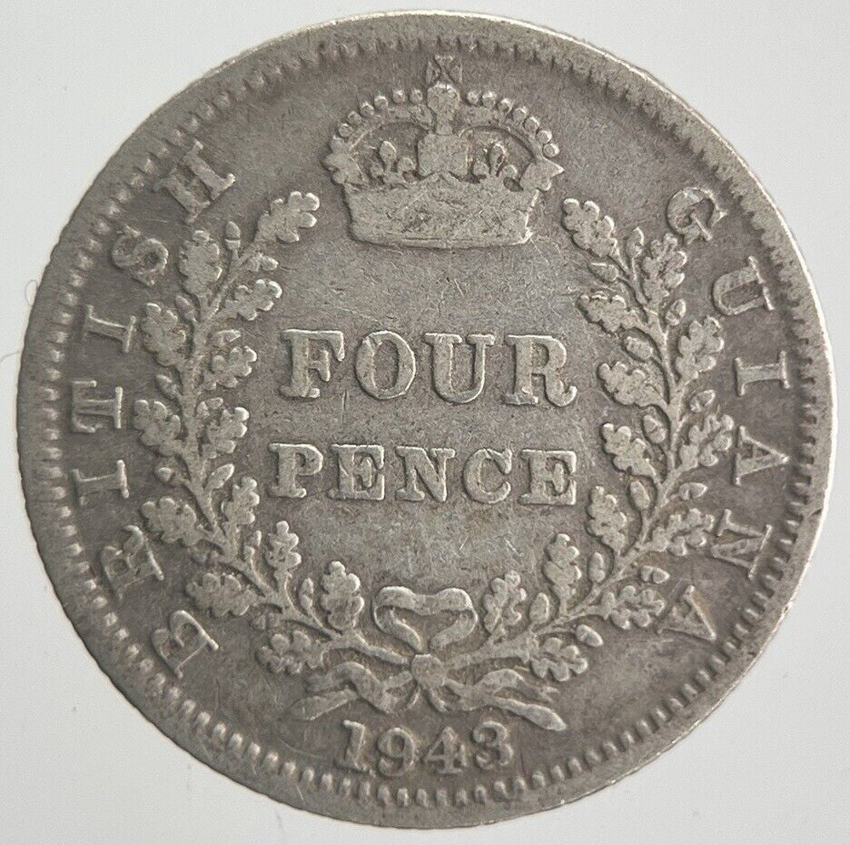1943 British Four - Pence Guiana Belize Silver Coin | Collectable Grade | a4228