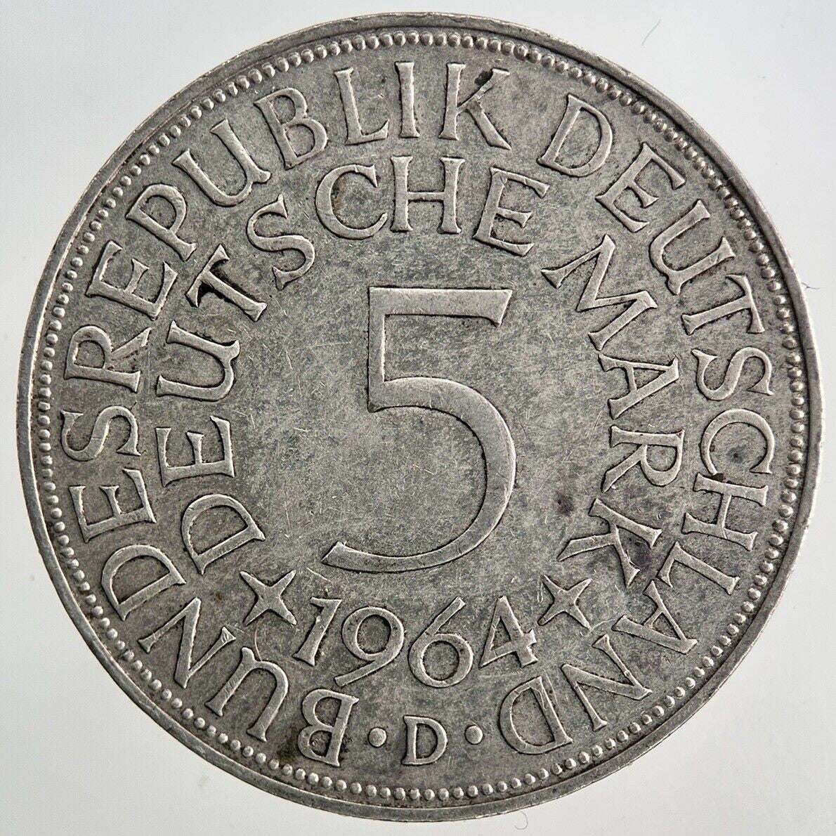 1964 - D Germany 5 Mark Silver Coin | Fine Collectable Grade