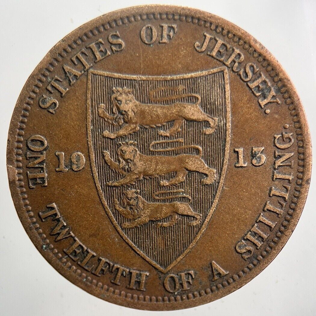 1913 Jersey Twelfth 1/12th Of A Shilling Coin | Fine Collectable Grade | a5937