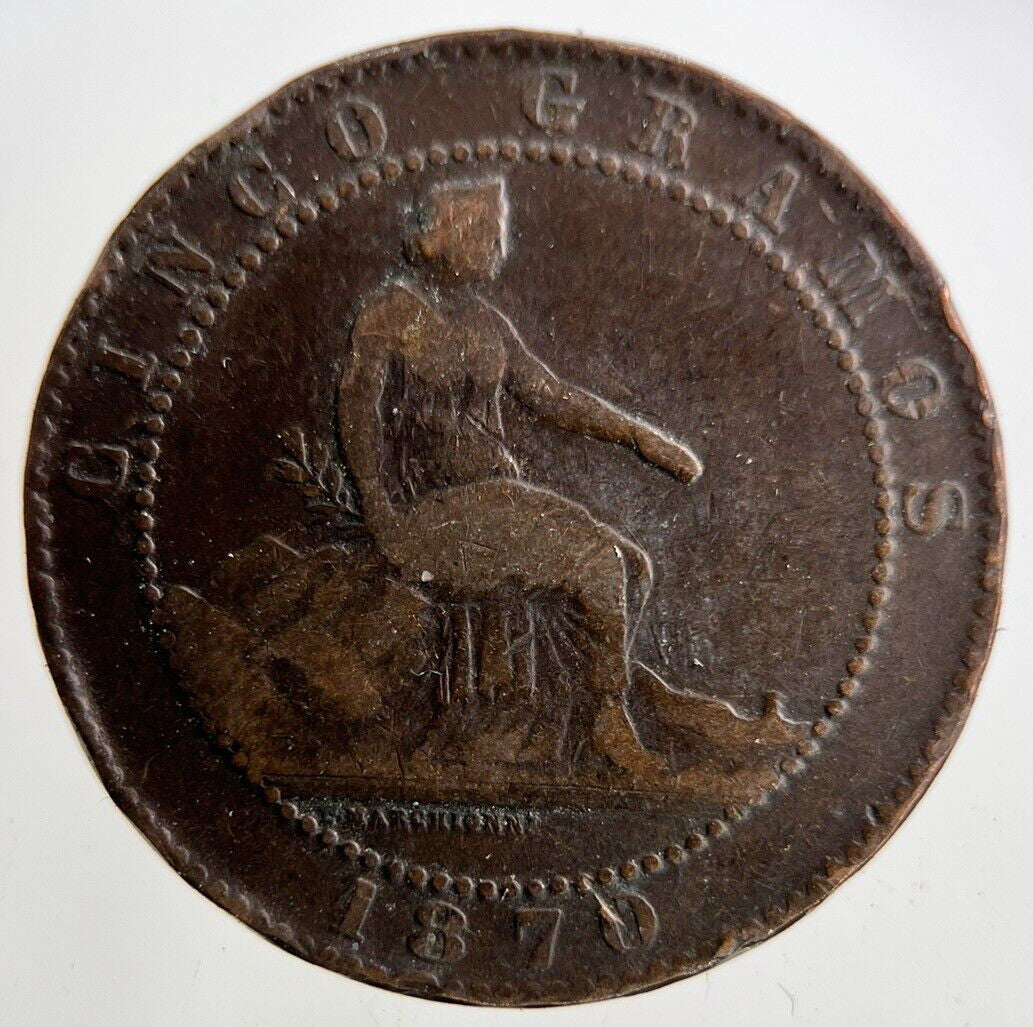 1870 Spain 5 Centimos Coin | Collectable Grade