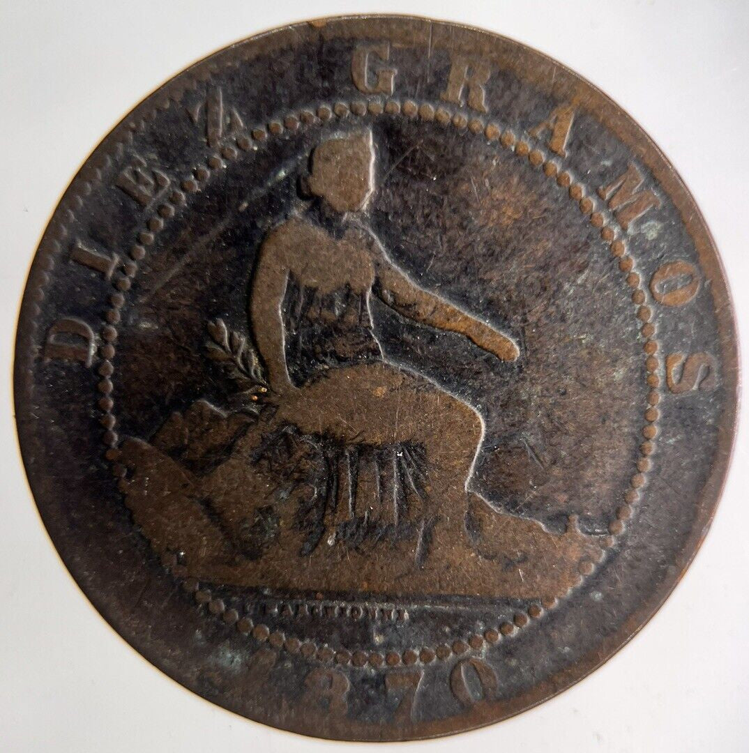 1870 Spain Diez 10 Centimos Coin | Collectable Grade
