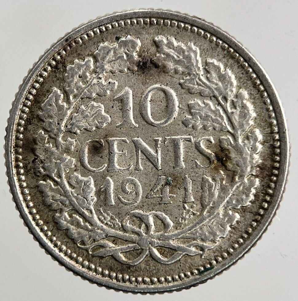 1941 Netherlands 10 Cents Silver Coin | Fine Collectable Grade