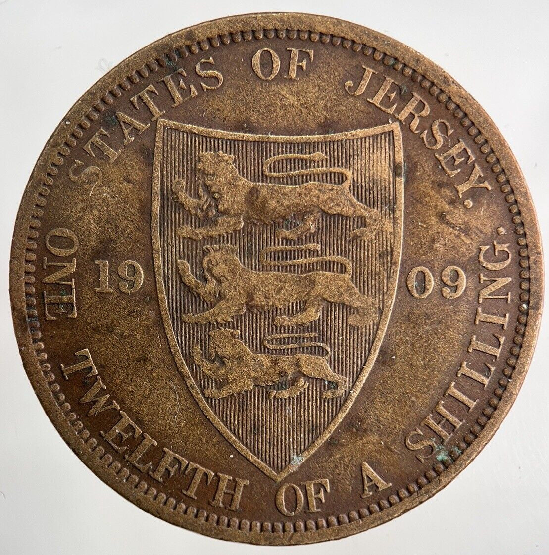 1909 Jersey 1/12 One Twelfth Of A Shilling Coin | Collectable Grade