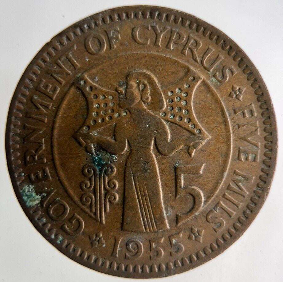 1955 Cyprus 5 Mils Coin | Fine Collectable Grade
