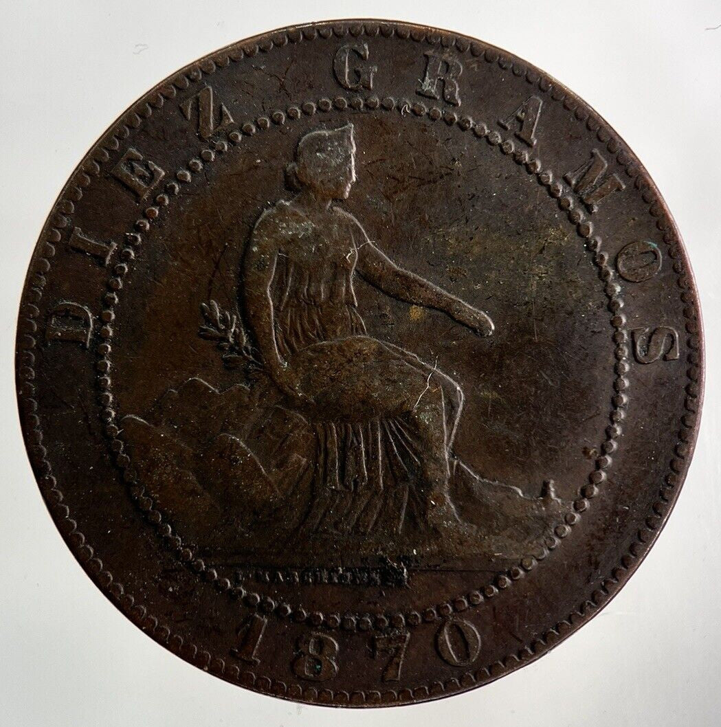 1870 Spain 10 Centimos Coin | Fine Collectable Grade
