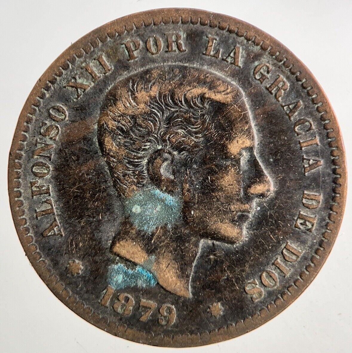 1879 Spain Cinco 5 Centimos Coin | Fine Collectable Grade
