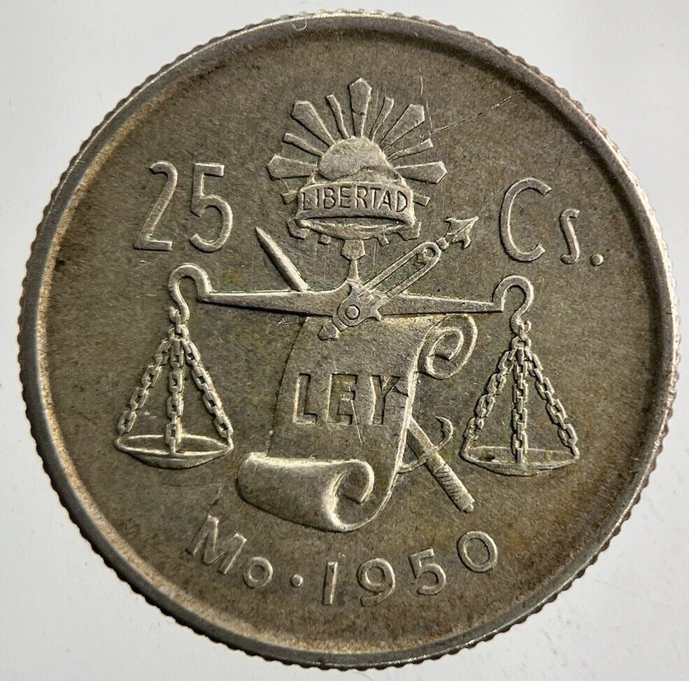 1950 Mexico 25 Centavos Silver Coin | Very High Grade
