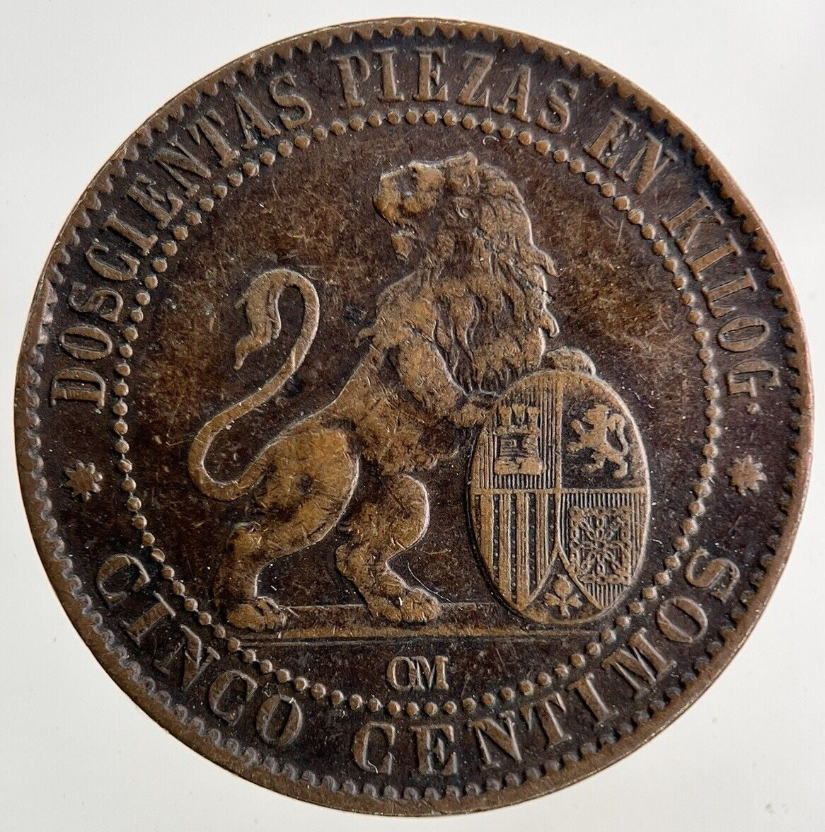 1870 Spain 5 Centimos Coin | Fine Collectable Grade