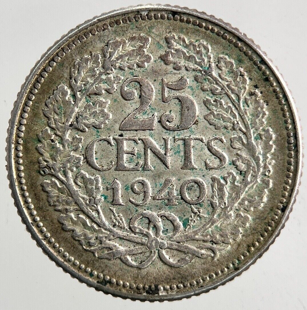 1940 Netherlands 25 Cents Silver Coin | Very High Grade