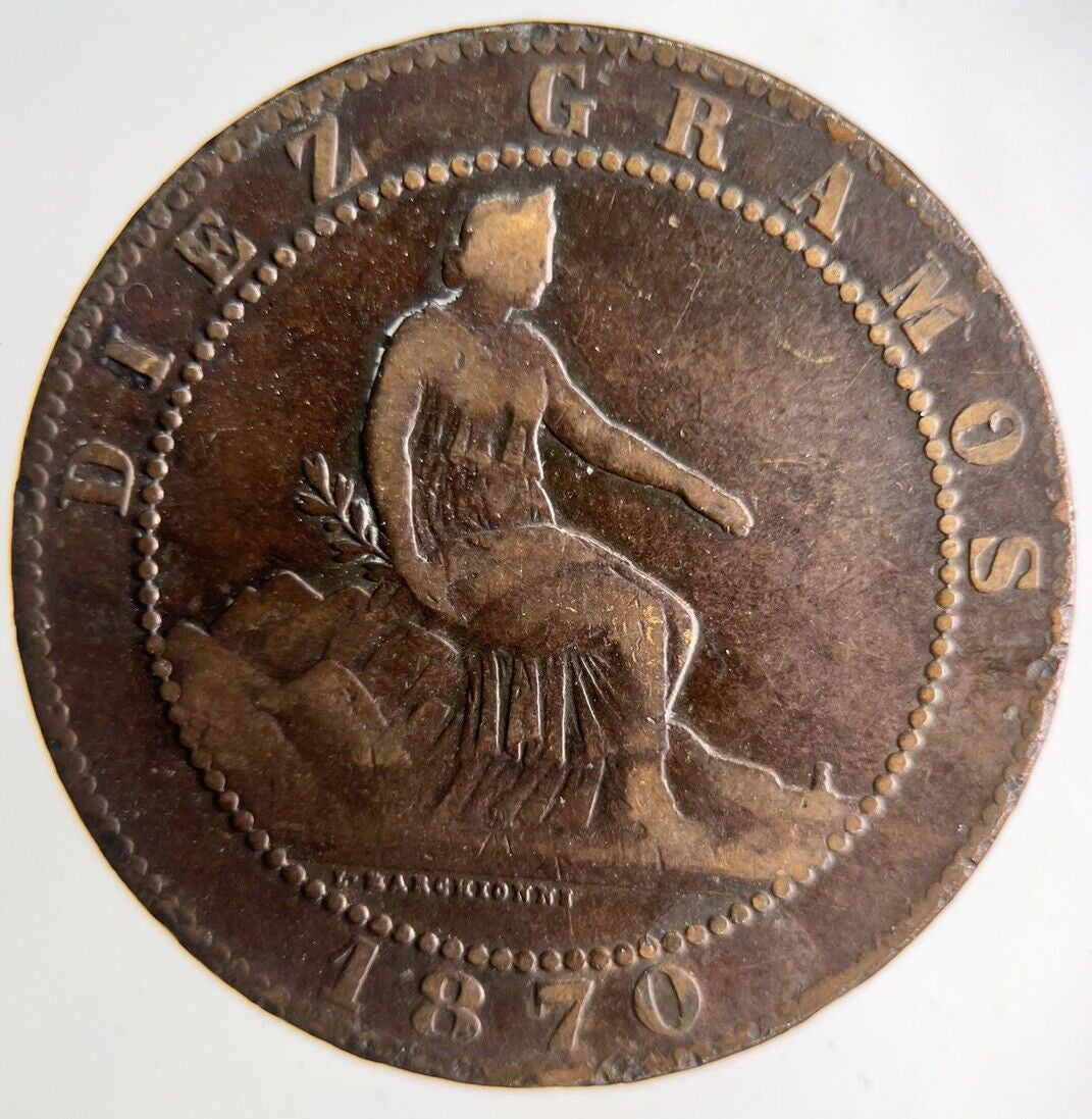 1870 Spain Diez 10 Centimos Coin | Collectable Grade