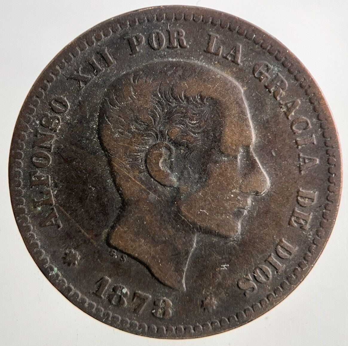 1878 Spain Cinco 5 Centimos Coin | Fine Collectable Grade