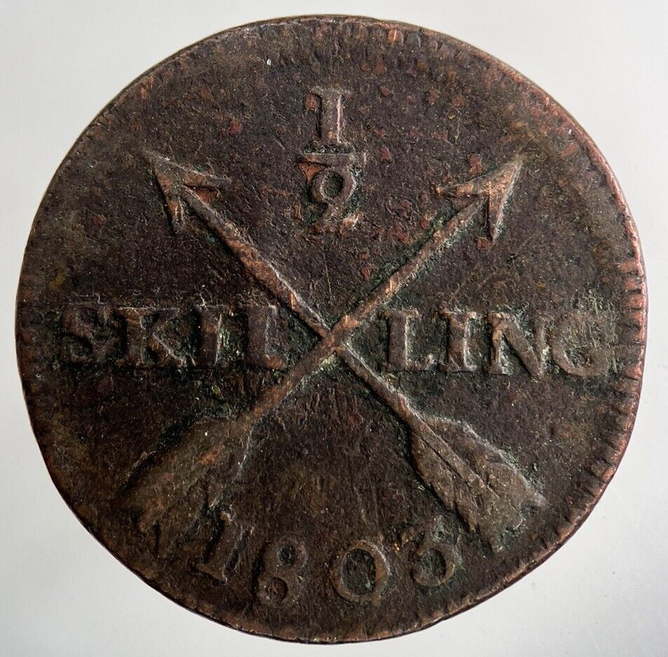 1803 Sweden 1/2 Half Skilling Coin | Fine Collectable Grade