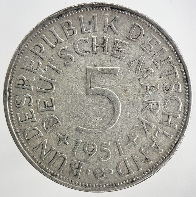 1951 - G Germany 5 Mark Silver Coin | Fine Collectable Grade