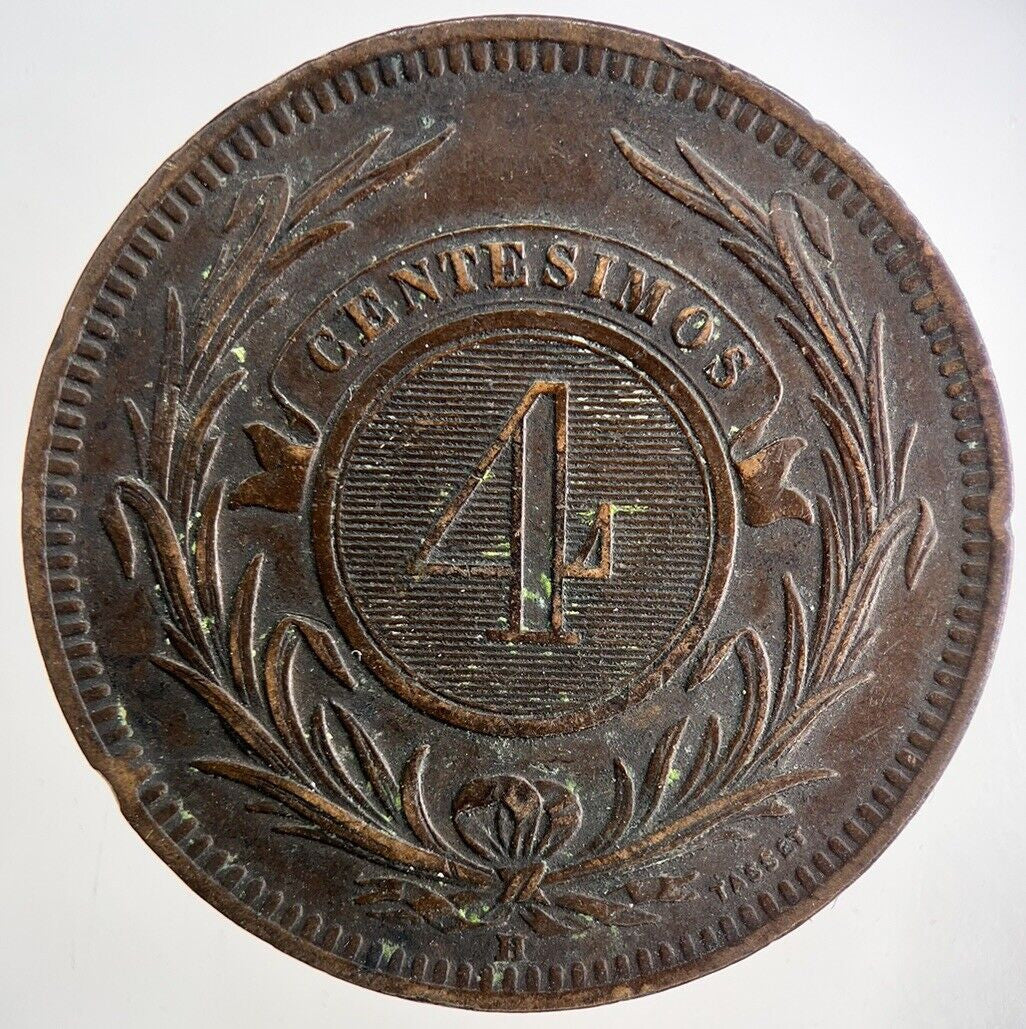 1869 Uruguay 4 Centesimos Coin | Fine Collectable Grade | a2190