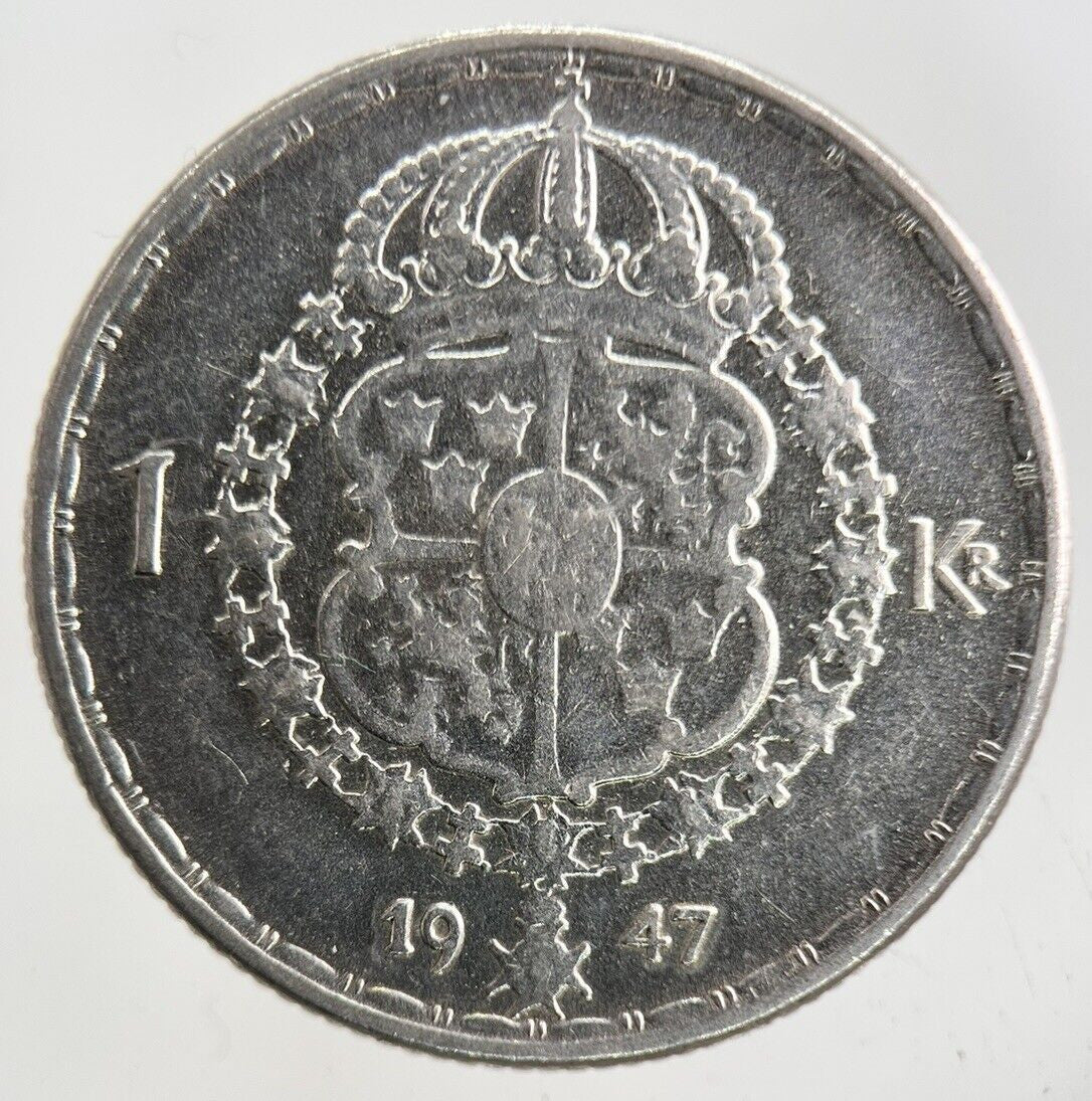1947 Sweden 1 Krona Silver Coin | Fine Collectable Grade