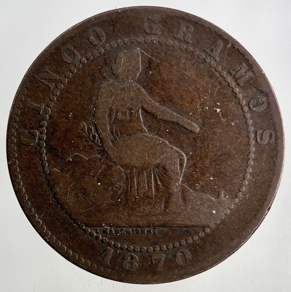 1870 Spain 5 Cinco Centimos Coin | Collectable Grade