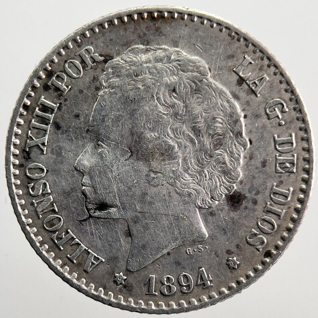 1894 Spain 50 Cent Silver Coin | Very High Grade | a7206
