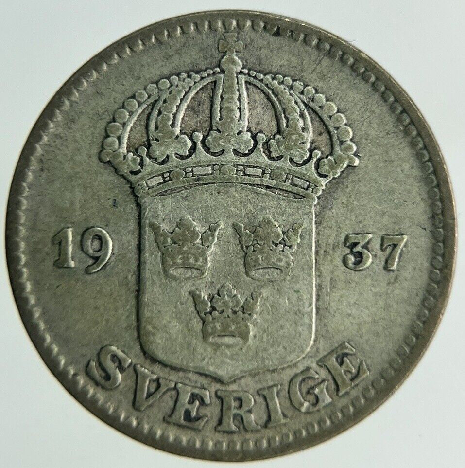 1937 Sweden 25 Ore Silver Coin | Fine Collectable Grade