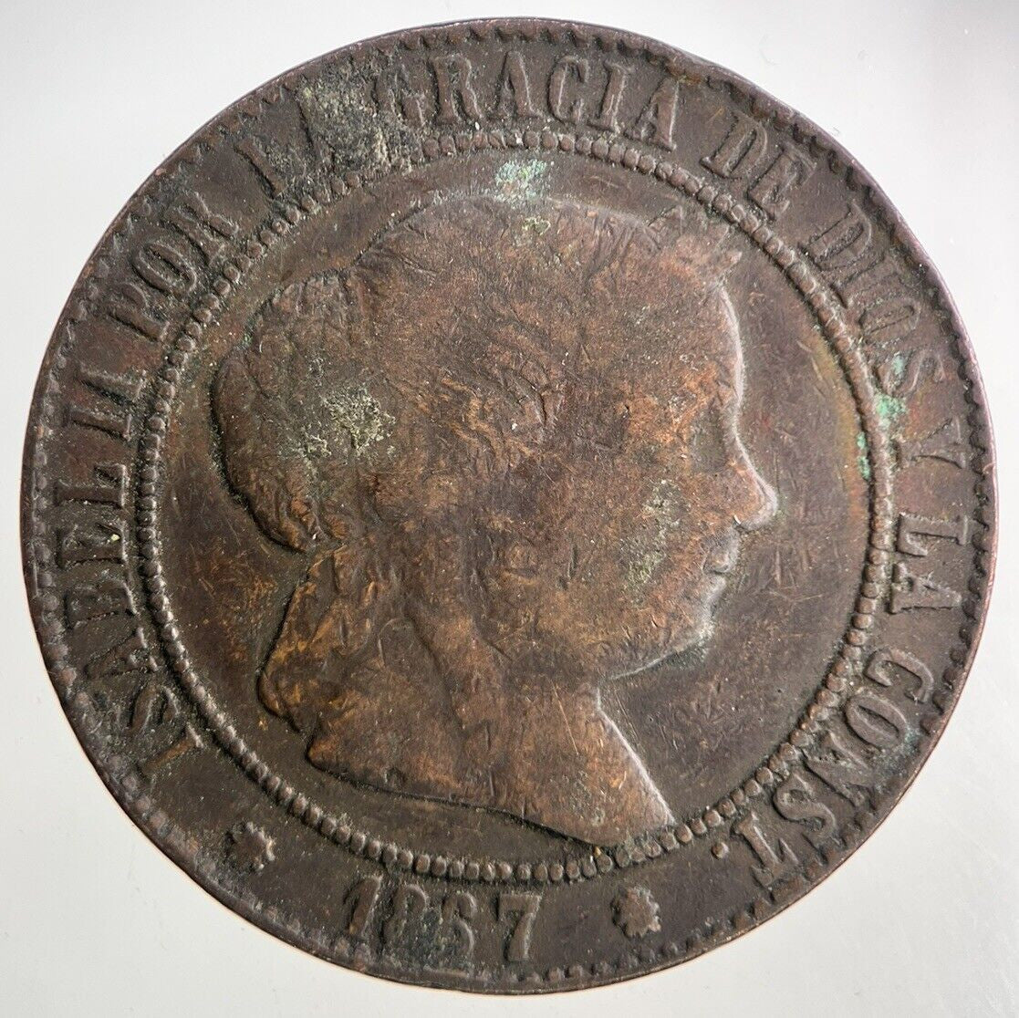 1867 Spain 5 Centimos Coin | Fine Collectable Grade