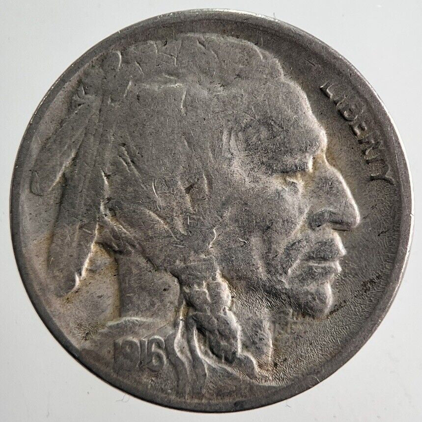 1916 - S US USA Indian Head Buffalo Nickel Coin | Fine Collectable Grade