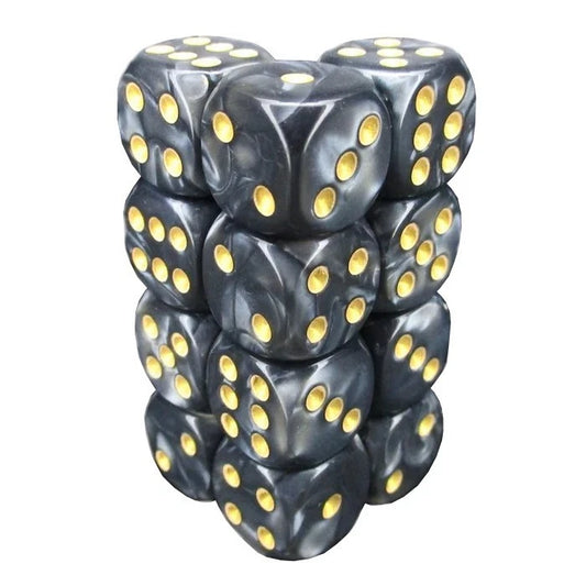 12 x Grey / Gold 12mm Dice Dungeons and Dragons RPG Role Playing Board Game