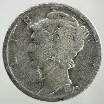 1934 - D US USA Mercury Dime Silver Coin | Collectable Grade