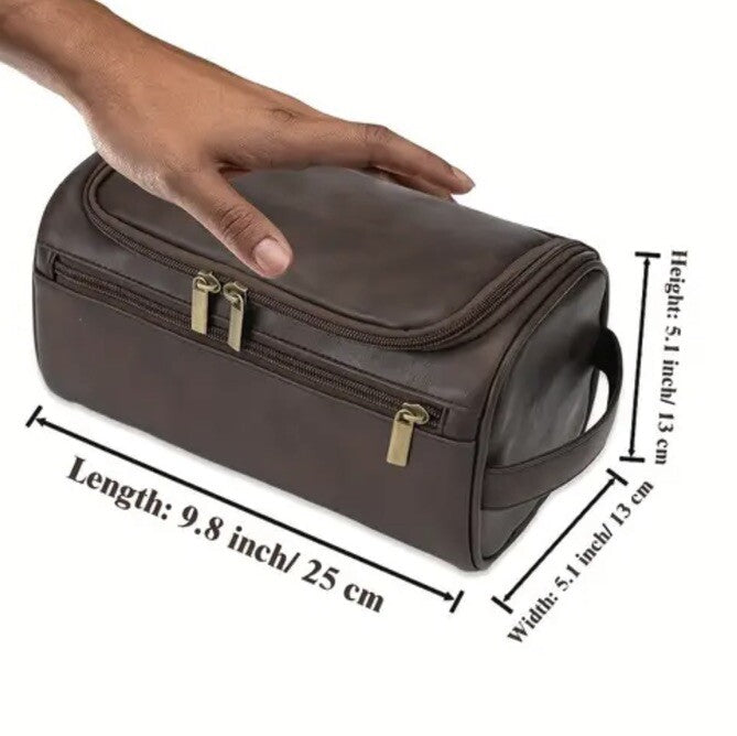 Men’s Dark Brown Toiletry Travel Bag Large Capacity Organizer Premium UK Stock