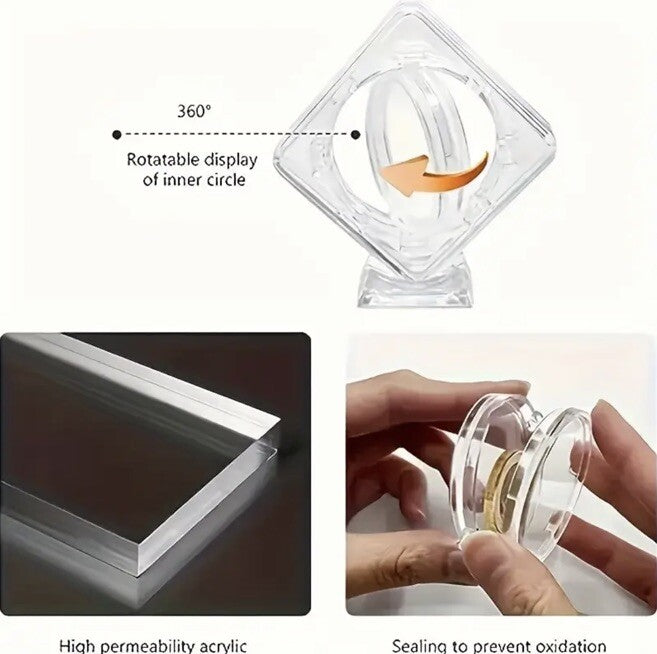 2 x Transparent Coin Revolving Display Stand For 1oz Silver or Gold Coins