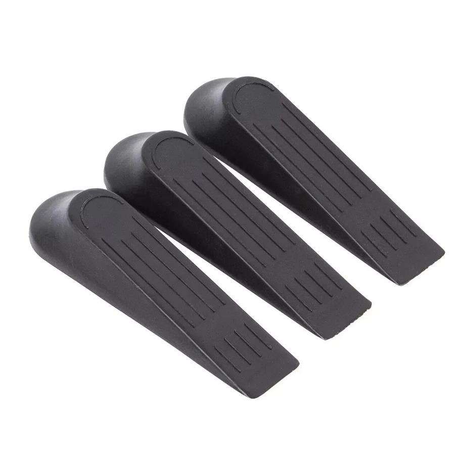 3x Black Hard Rubber Wedge Door Stops Heavy Duty Home Office Floor Stopper Stops