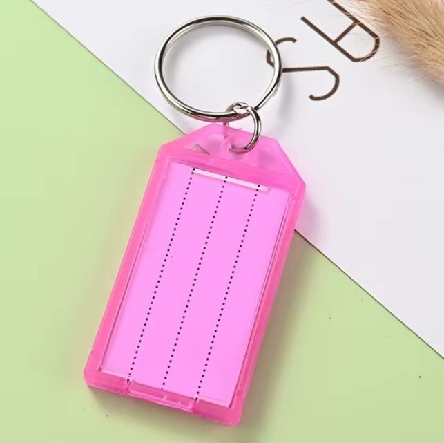 8 x Clear Pink Plastic Key - Ring ID Tags Name Label Key Fob Tag - UK Stock