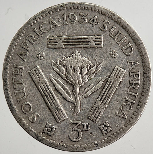 1934 South Africa Threepence Silver Coin | Collectable Grade | a8357