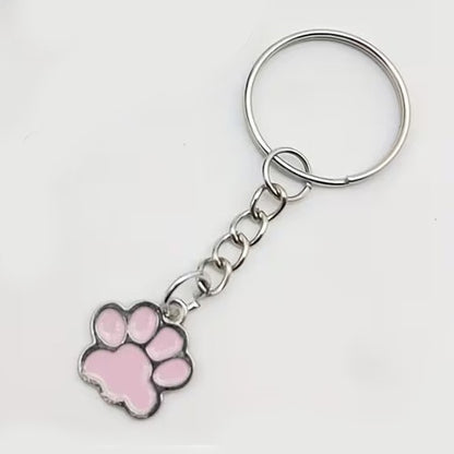 Mini Metal Cute Pink Cat / Dog Pet Animal Paw Keyring Premium Keychain Gift UK